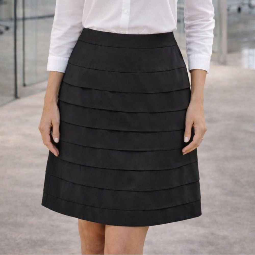 NWT Calvin Klein Skirt 14 Black Tiered A Line Classic Work Office Corporate